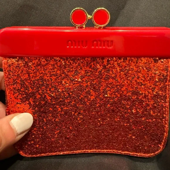 Miu Miu Red Glitter Kiss-lock snap Clutch/Coin Purse - Picture 2 of 16